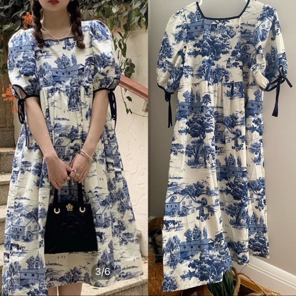 Aritzia Dresses & Skirts - Pink Ripple ink painting design puff-sleeves babydoll dress